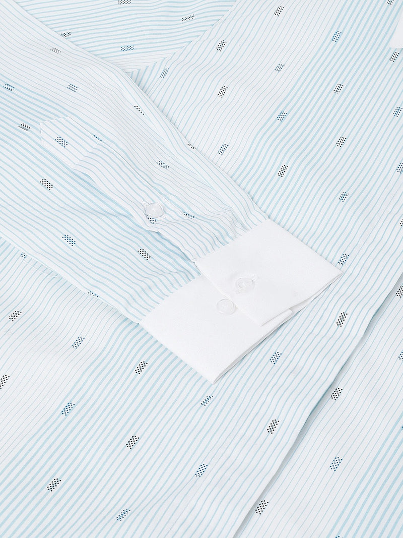 White & Light Blue Striped Long Sleeve Formal Shirt