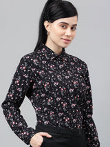 Black Floral Print Long Sleeve Shirt