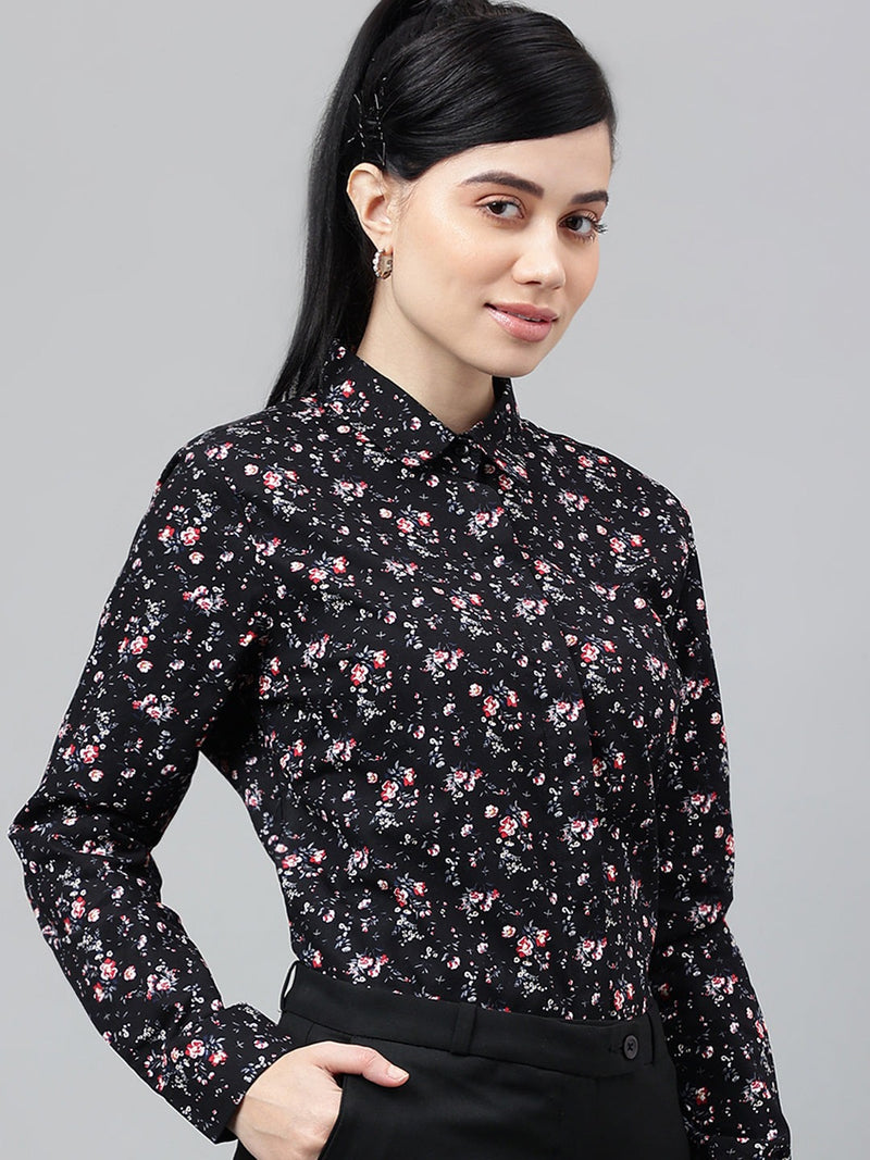 Black Floral Print Long Sleeve Shirt