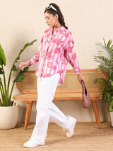 Pink Floral Striped Button-Down Shirt