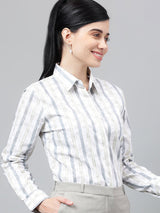 White & Grey Vertical Striped Long Sleeve Shirt