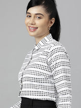 White & Black Geometric Striped Formal Shirt