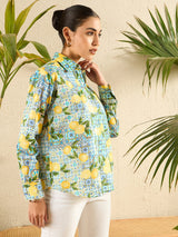 Mediterranean Lemon Print Cotton Shirt