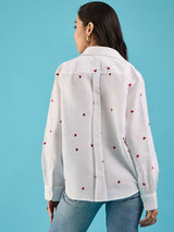 White Heart-Print Button-Down Shirt