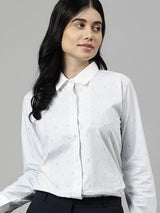 White & Light Blue Striped Long Sleeve Formal Shirt