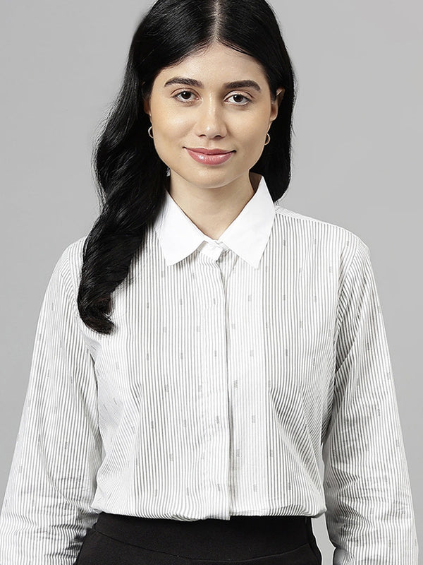 White & Grey Pinstripe Formal Shirt