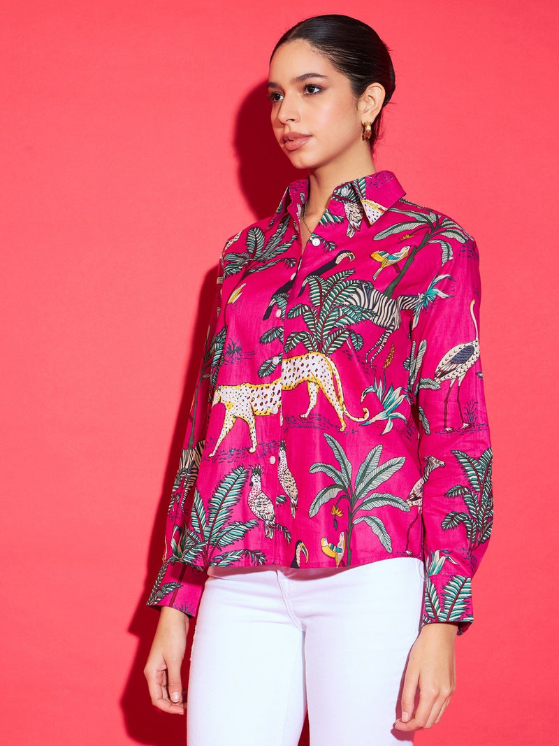 Magenta Safari Print Shirt