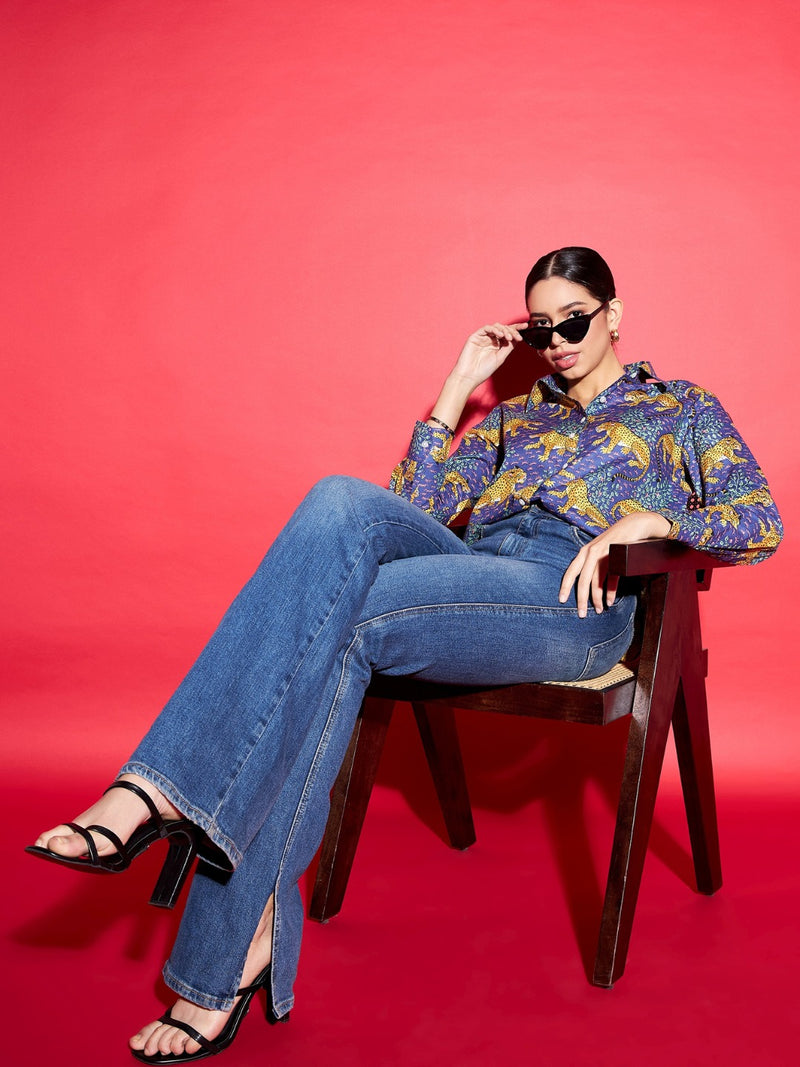 Blue Leopard Print Shirt