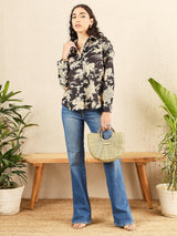 Black & Beige Tropical Print Shirt