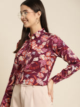 Maroon & Multicolor Floral Printed Long Sleeve Shirt