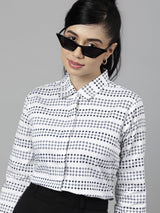 White & Black Geometric Striped Formal Shirt