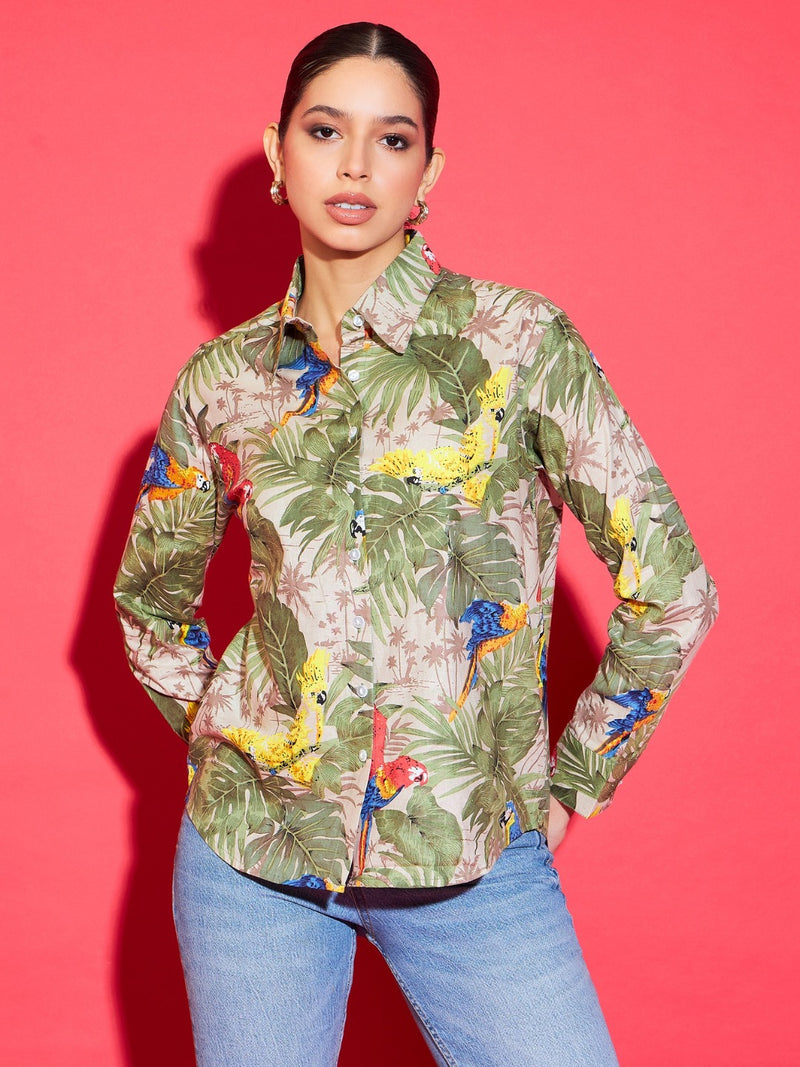 Tropical Parrot Print Shirt