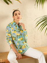 Mediterranean Lemon Print Cotton Shirt