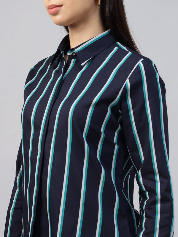 Navy Blue Vertical Striped Shirt