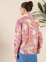 Pink Tropical Bloom Print Shirt