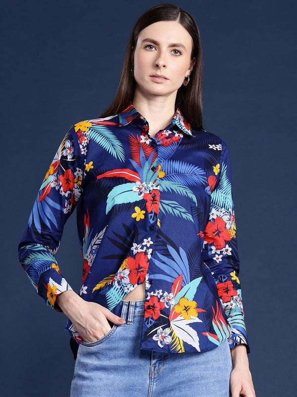 Navy Blue Floral Printed Casual Shirt
