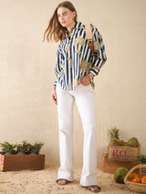 Striped Palm Tree Printed Shirt
