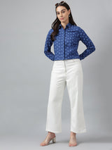 Blue Floral Printed Cotton Shirt