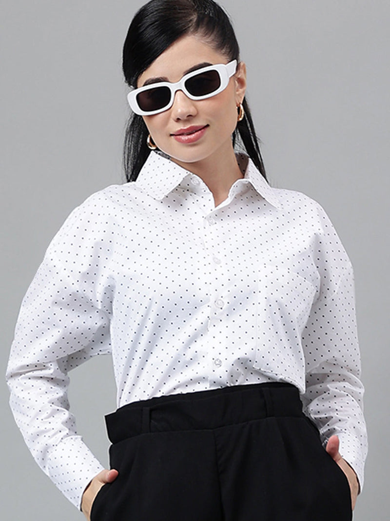 White & Black Polka Dot Long Sleeve Shirt