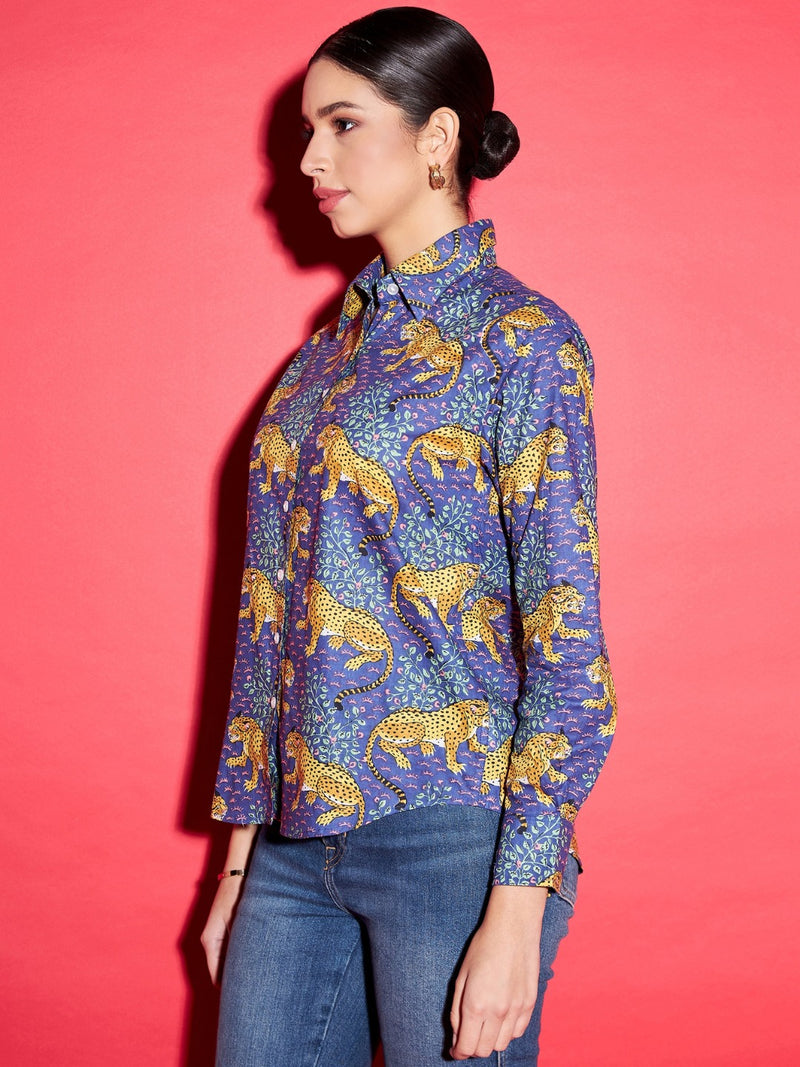 Blue Leopard Print Shirt