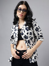 Classic Black & White Floral Print Half Sleeve Button-Up Shirt
