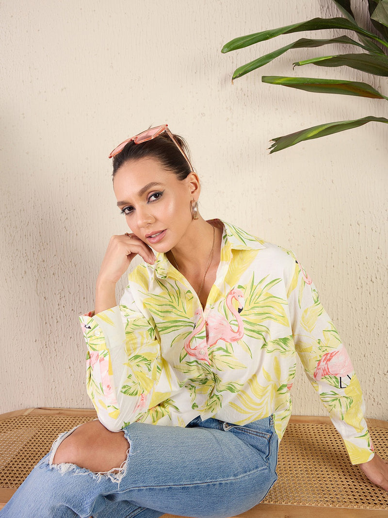 Tropical Flamingo Print Shirt