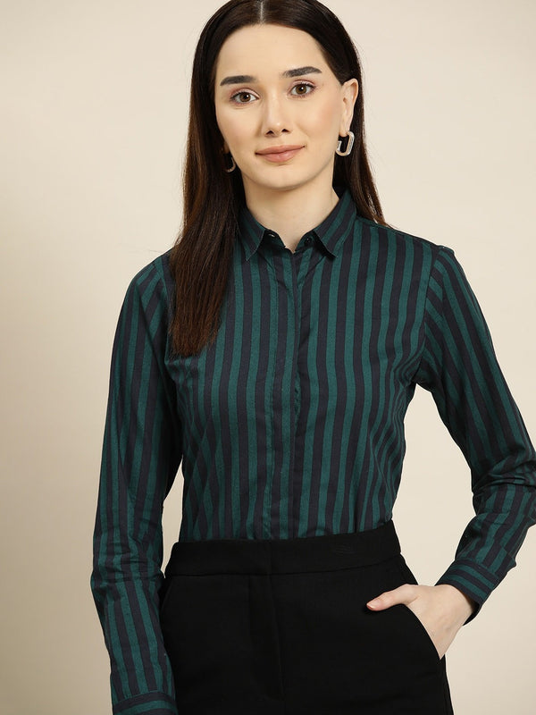 Dark Green & Black Vertical Stripe Shirt
