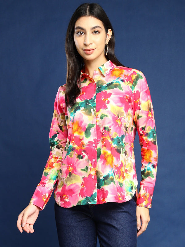 Pink Multicolor Floral Print Shirt