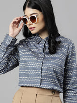 Blue & White Geometric Striped Formal Shirt