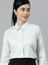 Mint Green Geometric Printed Long Sleeve Shirt