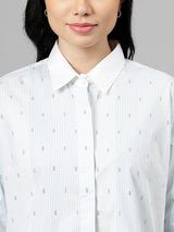 White & Light Blue Striped Long Sleeve Formal Shirt