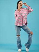Pink Cloud-Print Button-Down Shirt