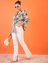 Multicolor Tropical Floral Button-Down Shirt