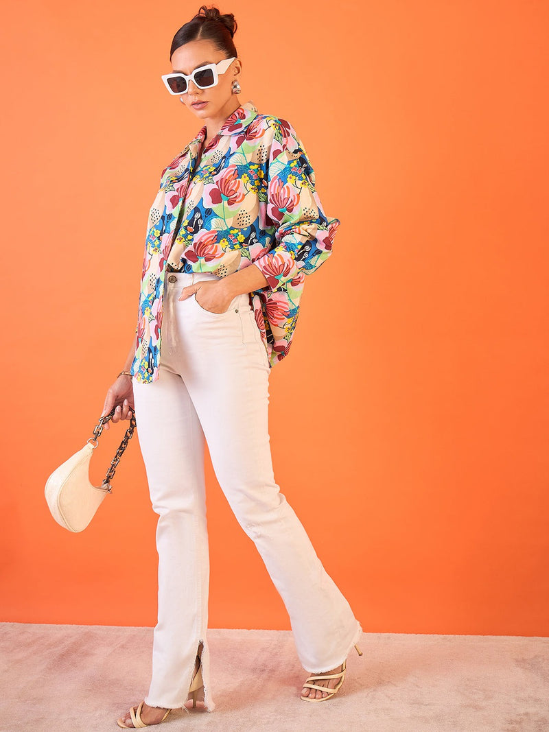 Multicolor Tropical Floral Button-Down Shirt