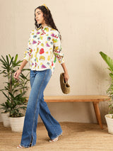 Colorful Fruit & Veggie Print Button-Up Shirt