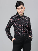 Black Floral Print Long Sleeve Shirt