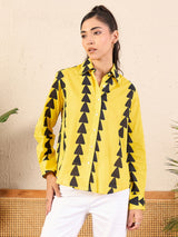 Bold Yellow & Black Geometric Print Button-Up Shirt