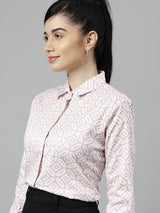 Pink & White Geometric Print Formal Shirt