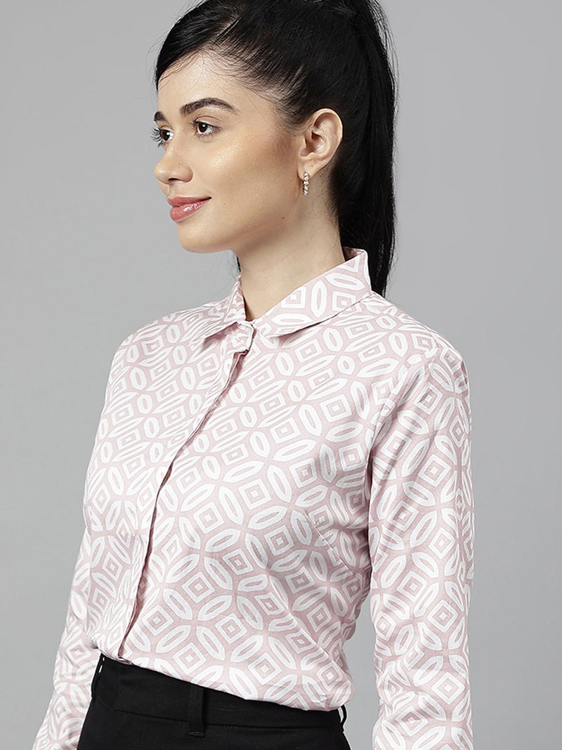 Pink & White Geometric Print Formal Shirt