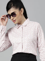 Pink & White Geometric Print Formal Shirt