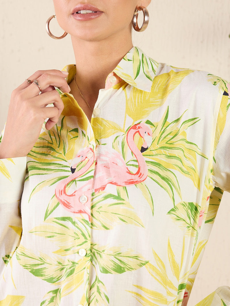 Tropical Flamingo Print Shirt