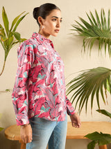 Tropical Print Pink Cotton Shirt