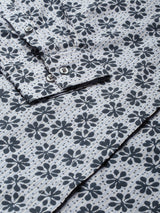 White & Navy Blue Floral Printed Cotton Shirt