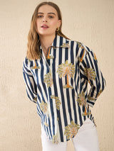 Striped Palm Tree Printed Shirt