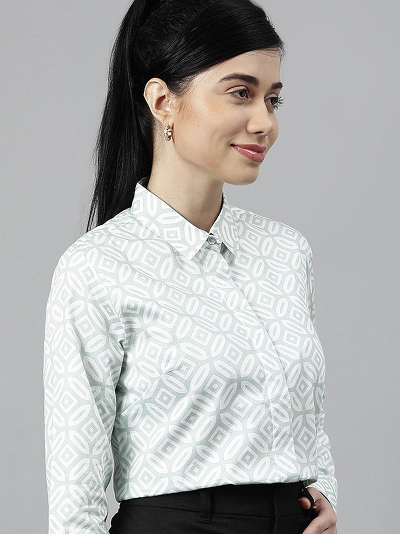 Mint Green Geometric Printed Long Sleeve Shirt