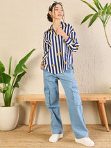 Navy Striped Floral Button-Down Shirt