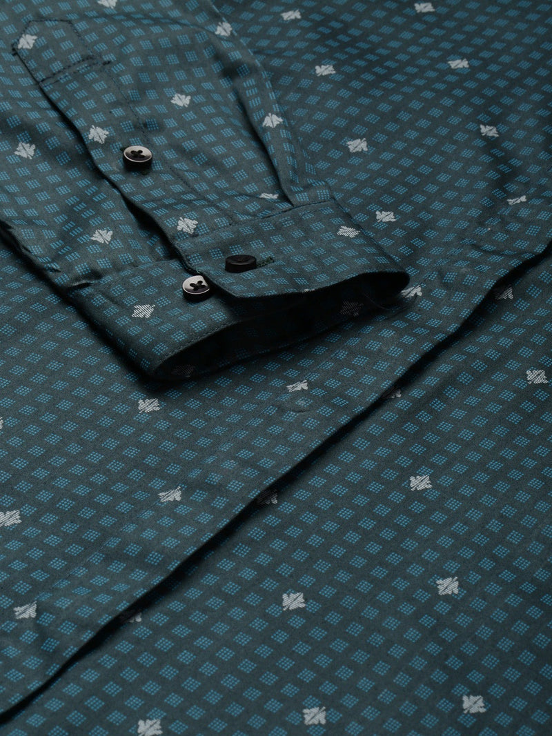 Teal Blue Geometric Print Shirt