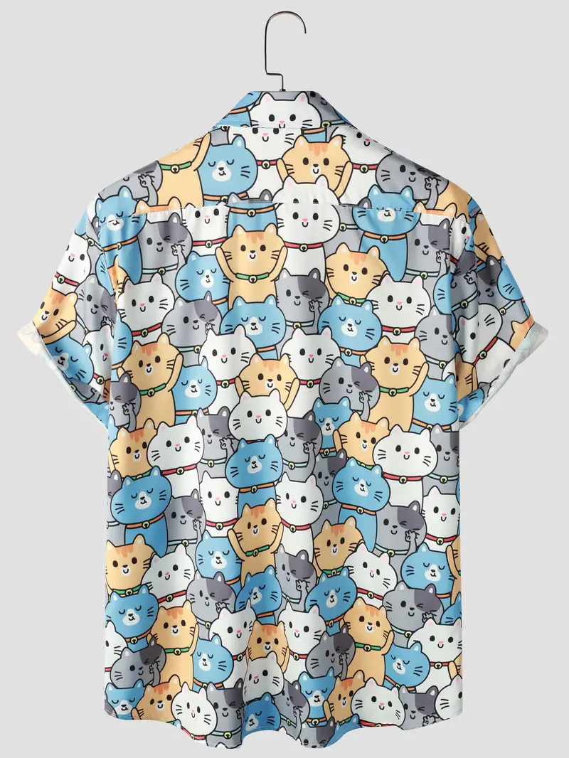 Cat Printed Loose Casual Short Sleeve Shirt