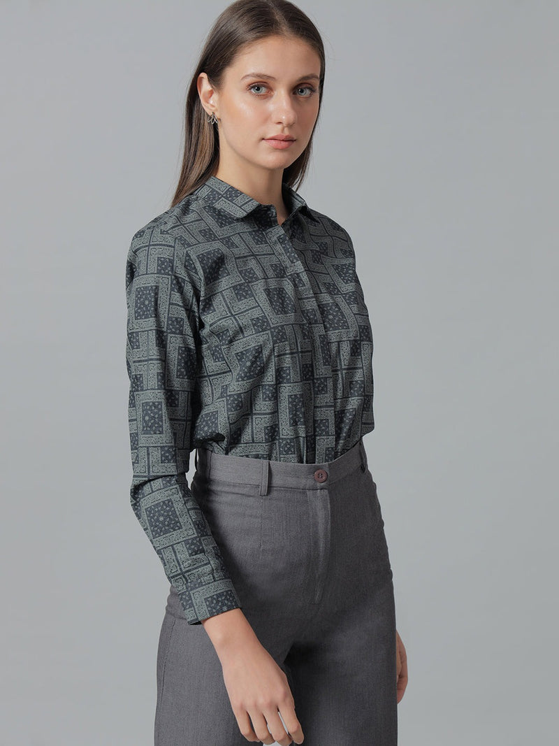 Slate Grey Geometric Print Shirt