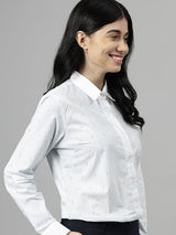 White & Light Blue Striped Long Sleeve Formal Shirt